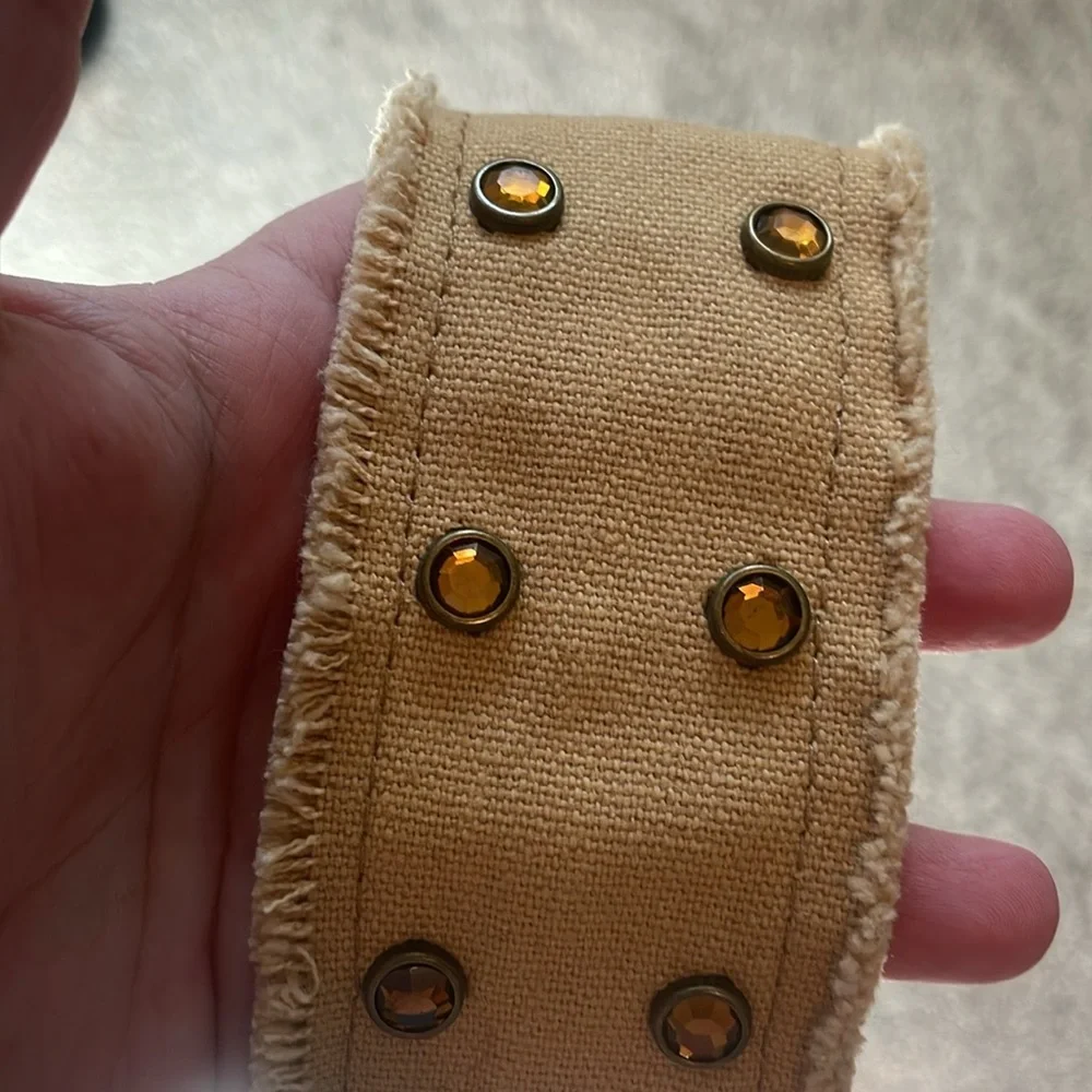 Vintage Y2k sparkling frayed fabric belt in tan